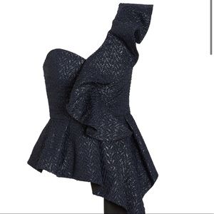 NWT Self Portrait one shoulder metallic navy top